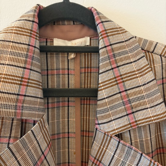 Anthropologie Plaid Belted Lightweight Summer Trench Coat Size M Neutral Motif - Picture 11 of 15
